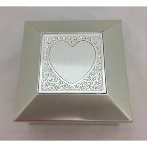 Things Remembered Jewelry Trinket Square Box with Rhinestones Heart Silver-tone